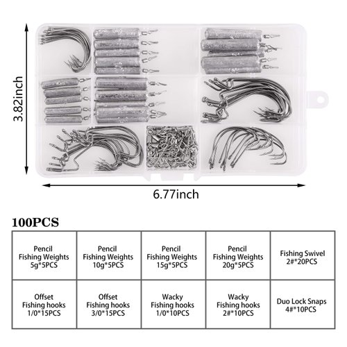 Drop Shot Weights Assortment Freshwater and Saltwater Fishing Sinkers Weights Wacky Hooks Kit Snagless Sinker Rigs Fishing Weights for Bass Fishing Catfishing (100PCS KIT)