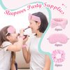 18 Pieces Sleepover Party Supplies for Women, Included 6 Pieces Spa Headband 6 Pieces Sleep Eye Mask 6 Pieces Hair Scrunchies, Essential Sleepover Party Favors for Spa Birthday Bachelorette Slumber