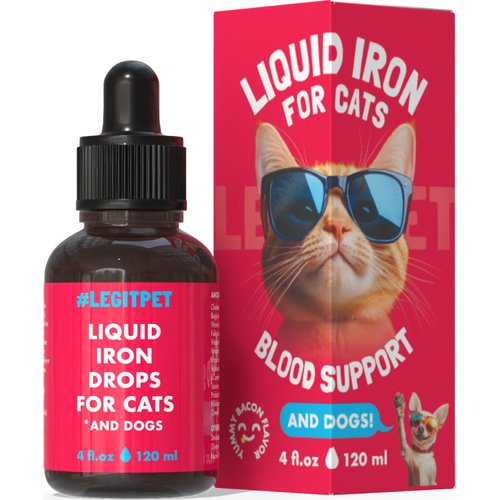 Liquid Iron Supplement for Cats & Dogs B12 + B-Complex + Probiotics Liquid Iron Vitamin Drops for Anemia & Low Energy Promotes Red Blood Cell Health All Ages & Breeds Bacon Flavor 4 oz