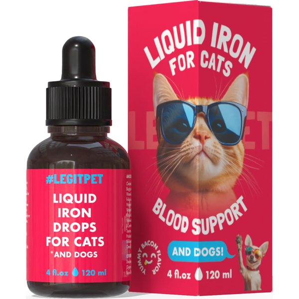 Liquid Iron Supplement for Cats & Dogs B12 + B-Complex + Probiotics Liquid Iron Vitamin Drops for Anemia & Low Energy Promotes Red Blood Cell Health All Ages & Breeds Bacon Flavor 4 oz