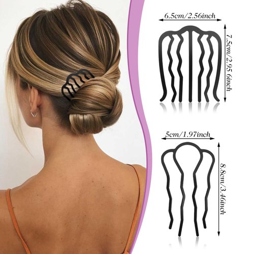 Teaaha 6 PCS Metal Hair Side Combs U Shaped Hair Fork Clip, French Twist Comb Vintage for Updo Bun, Teeth Hair Pin Stick for Hairstyle Hair Accessories, Thick&fine Hair Combination