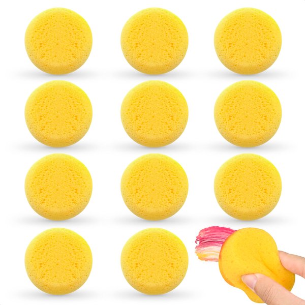 12 Pcs Face Paint Sponges for Acrylic Painting - Face Painting Sponges Pottery Sponges for Clay Tack Sponges Yellow Sponges for Painting - Small Sponges Craft Sponges Round Soft Sponge Art Sponges