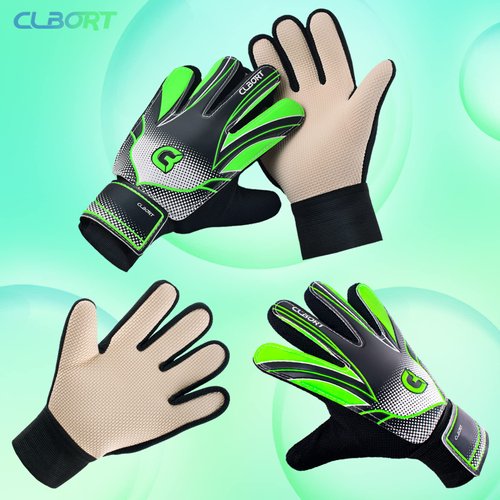 Clbort Soccer Goalie Gloves Youth Kids, Goalkeeper Gloves with Super Grip Palms, Anti-Slip Soccer Gloves, Double Wrist Protection (Green, 6)