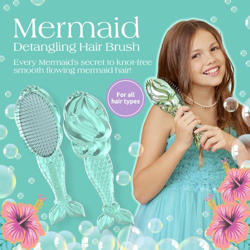 Glimmer Wish Mermaid Detangling Hair Brush for Kids - Anti Frizz and Anti Static - Soft and Long Bristles to Detangle With Ease - Gentle on Hair Kids Hair Brush