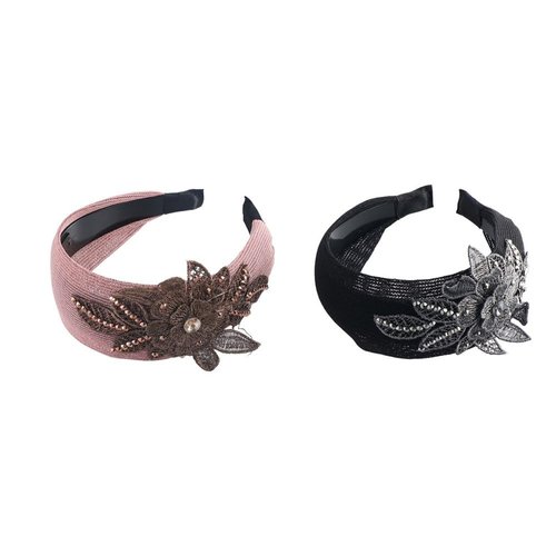 2Pcs Vintage Wide Side Hairbands,Lace Floral Hair Band Sweet Flower Hair Hoop Temperament Non Slip Headband Headwear Hair Accessories for Women Girls