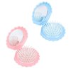 2 Pcs Shell Shape Foldable Mini Brush for Hair,Travel Brushes for Hair With Mirror,Portable Compact Hair Brush,Conch Folding Hair Brush for Women and Purse Must Haves (Blue and Pink)