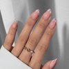 BTArtbox French Tip Press On Nails Almond - Press on Nails Short with Metallic Chrome Silver Finish, Supremely Fit & Natural Glue On Nails in 16 Sizes, Dazzling Pink