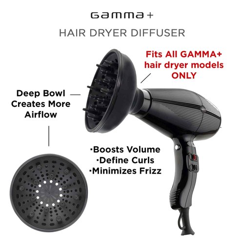 GAMMA+ Professional Hair Dryer Diffuser Attachment, Fits Only Gamma+ Dryer Models Black