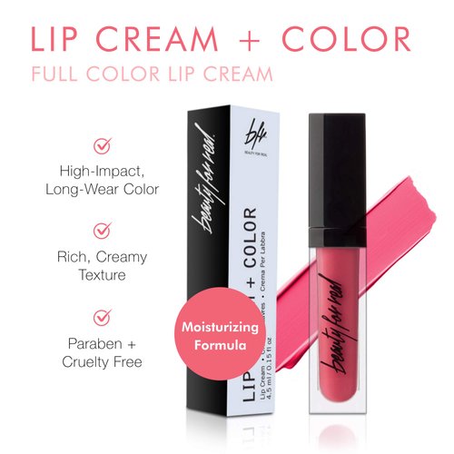 Beauty For Real Lip Cream + Color, Flash - Bright Pink - High-Pigment, Long-Wear, Moisturizing Formula - Cupuacu Butter, Organic Neroli & Mandarin Oil - With Mirror & LED Light - 0.15 fl oz