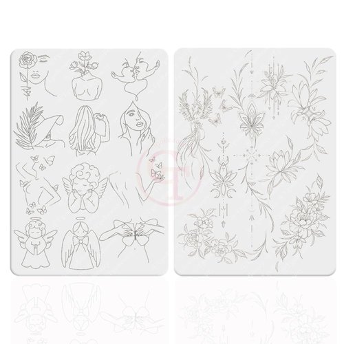 2pcs Double Side Printing Tiny Tattoo Practice Skin, White Silicone Soft Mini Tattoo Practice Pad,Tattoo Fake Skin for Beginners and Experienced Tattoo Artists