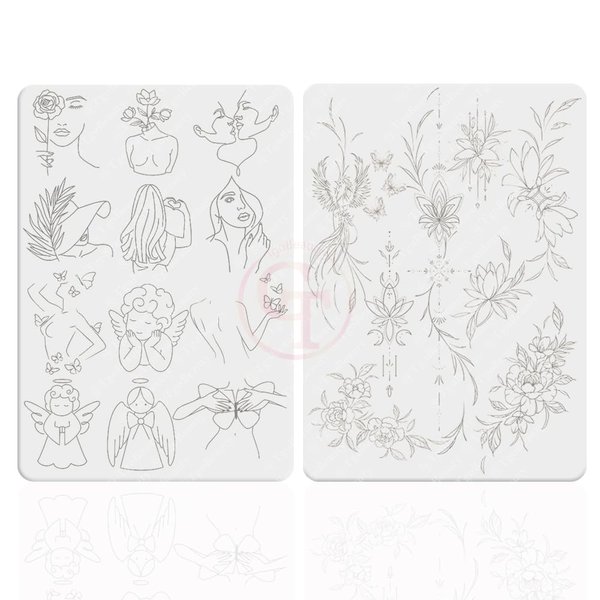 2pcs Double Side Printing Tiny Tattoo Practice Skin, White Silicone Soft Mini Tattoo Practice Pad,Tattoo Fake Skin for Beginners and Experienced Tattoo Artists