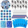 Jerify 110 Pcs Shark Party Favors, Shark Keychains, Shark Tooth Necklaces, Silicone Bracelet Wristbands, Shark Button Pins, Shark Gift Bags and Stickers for Birthday Party Supplies Ocean Sea