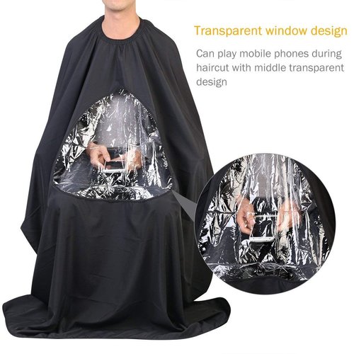 Vtrem Barber Cape with Viewing Window Professional Salon Cape Transparent Cutting Hair Cloth with Closure, Black