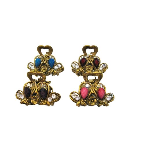 Small mini metal jeweled antique bronze hair claw clip with fits swarovski crystals (Primary color: Purple)