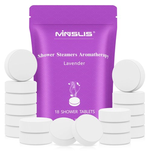 MINSLIS Shower Steamers Aromatherapy - 18-Pack Bath Bombs with Essential Oils for Stress Relief and Spa Experience - Perfect Bath Gifts for Women and Men (Lavender)