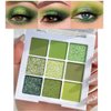 evpct 9 Colors Green Glitter Shimmer Eye Shadow Makeup Palette Light Bright Emerald Dark Avocado Neon Green Highly Pigmented Waterproof Matte Glitter Shimmer Pearl Party Sparkling Eyeshadow Palette
