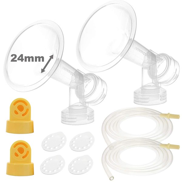 Nenesupply Pump Parts with 24mm Flanges Compatible with Medela Pump in Style Parts Accessories Breast Pump Not Original Medela Pump Parts Incl. 24mm Flange Breastshield Connector Valve Membrane Tubing