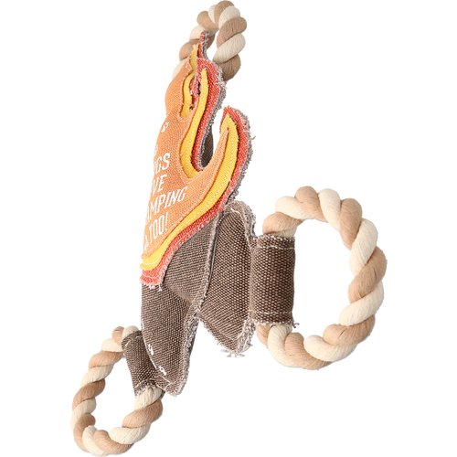 13" x 12" x 2" Brown Red Yellow Orange Fire Shape Dogs Love Camping Too Tug of War Rope Handle Sturdy Dog Toy
