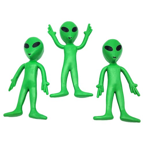 Zugar Land Bendable Rubber Green Aliens (3.75") Action Figures Bendable UFO Aliens Limbs Sensory Stress Relief Fidget Toys. Great Party Favor Trick or Treat Supplies (6 Aliens)