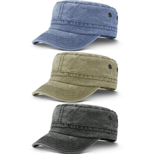 3 Pieces Cadet Army Caps Military Flat Top Caps Washed Cotton Cadet Cap Adjustable Military Style Hat Unisex Baseball Cap (Blue, Black, Army Green)