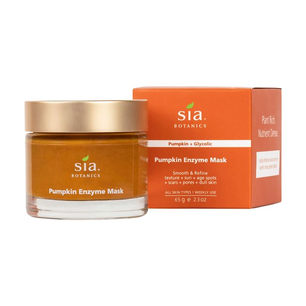 Sia Botanics Pumpkin Enzyme Face Mask (65g/2.3oz Glass Jar) | Facial Exfoliation w/Pumpkin, Organic Cane Sugar, Glycolic Acid | Natural, Clean, Botanical Skincare for Women