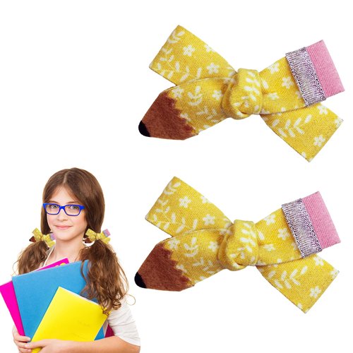 Back to School Hair Clips Yellow Pencil Design Claw Clips White Flower Leaf Hair Clip for Girls Bow Hair Accessories Clips Women Cute Thick Hair Clips for Styling 2Pcs