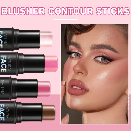 DAMUSI 6PCS Cream Contour Stick Makeup Contour Kit,Shades with Cream Bronzer Stick,Cream Blush Stick,Highlighter Stick for a Flawless Look,Long Lasting and Smooth Contorno Maquillaje - Set A