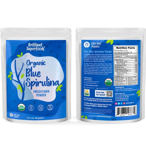 Ellie's Best Organic Blue Spirulina Powder (Phycocyanin Extract) - 60 Servings - Odorless - Vegan, Non GMO, Gluten-Free, Dairy-Free - Organic Food Coloring - for Smoothies & Protein Drinks etc
