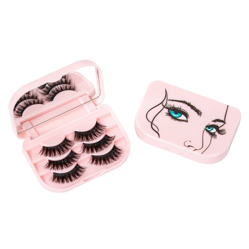 False Eyelash Case Lash Case Organizer Lash Container Box Empty Cosmetic Case Magnetic Eyelashes Storage Box with Mirror , Eyelashes Packaging Travel Storage Box Eyelash Bag(Light Pink)