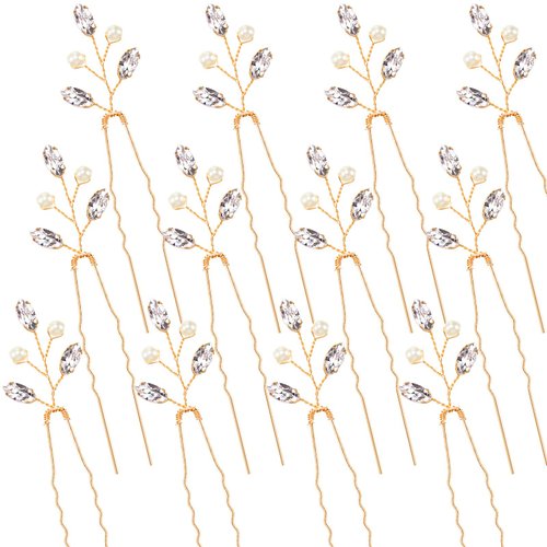 Luinabio 12 Pcs Crystal Bride Hair Pins Bridal Wedding Pearl Rhinestone Hair Pieces Vintage Weddi...