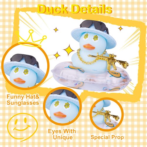 MuMyer Colorful Car Rubber Ducks Expressive Duck Dashboard Decorations Accessories with Mini Hat Swim Ring Necklace Sunglasses and Cool Prop for Car Dashboard Decorations Home Decor(F11)