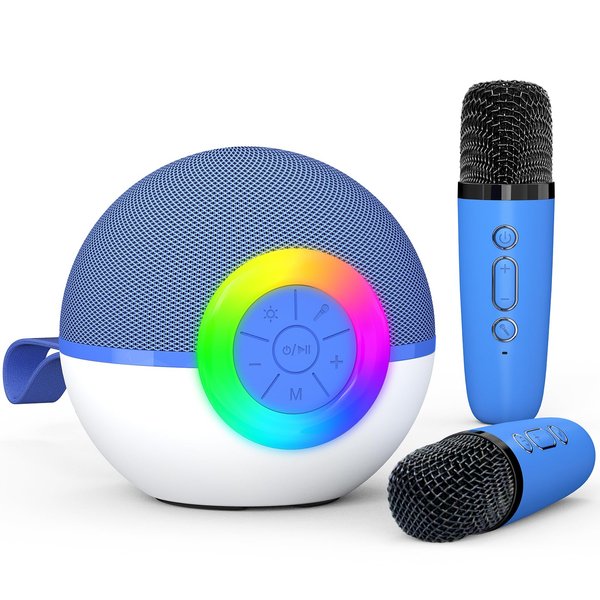 Heroange Karaoke Microphone Machine Toys for Kids Adults, Mini Portable Bluetooth Speaker with Wireless Mic, Christmas Birthday Gifts for Boys Girls Ages 3 4 5 6 7 8 9 10 11 12+ Year (Blue-2 Mics)