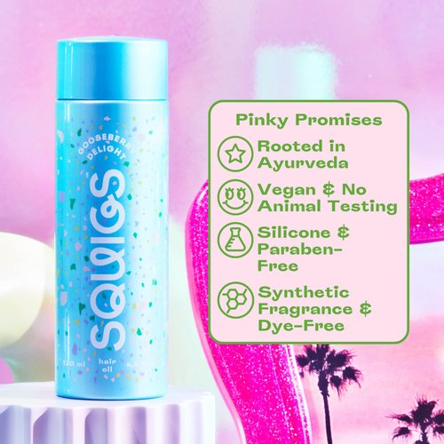 Squigs Gooseberry Delight Hair Oil - Ayurvedic + Amla + Castor + Coconut for Growth and Repair Dry Damaged Hair Natural | Strengthening Oil for Women & Men (130ml / 4.4 fl.oz)