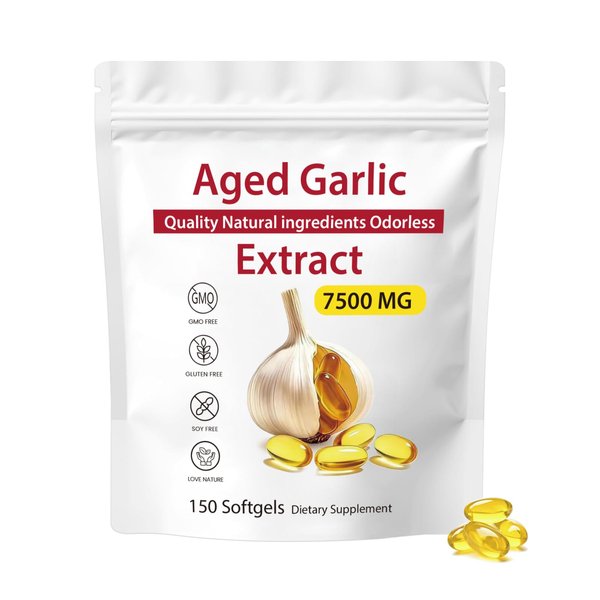 Aged Garlic Extract, 7500mg Organic Garlic Capsules Supplement, 150 Softgels | Org anic, All-Natural, Non-GMO, Gluten-Free | Daily Immune for Adults (150 Capsules)