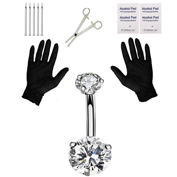 Jconly 14G Belly Button Ring with 316L Steel Piercing Needles and Clamp Belly Kit