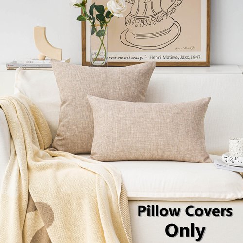 Home Brilliant Throw Pillow Covers 18x18 Lined Linen Square Pillow Covers for Couch Sofa Spring Decor, Set of 4, Light Linen, 18 inch