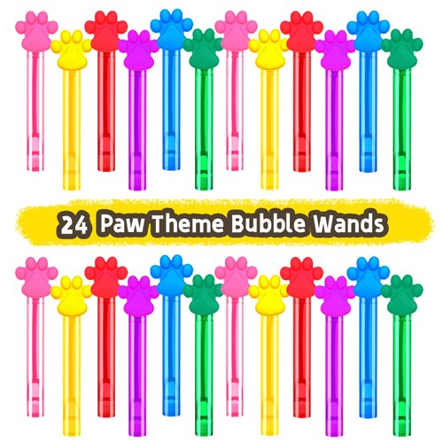24PCS Paw Print Bubble Wands for Kids Blue Puppy Dog Party Favors Decorations Pinata Filler Goodie Bags Suffer Classroom Prizes Birthday Gifts