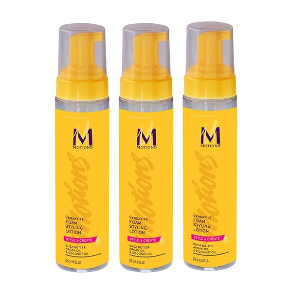 Motions Style and Create Versatile Foam Styling Lotion (3 Pack) - For Use on All Hair Types, Lightweight Formula, Contains Shea Butter, Argan Oil, Coconut Oil, 8.5 oz