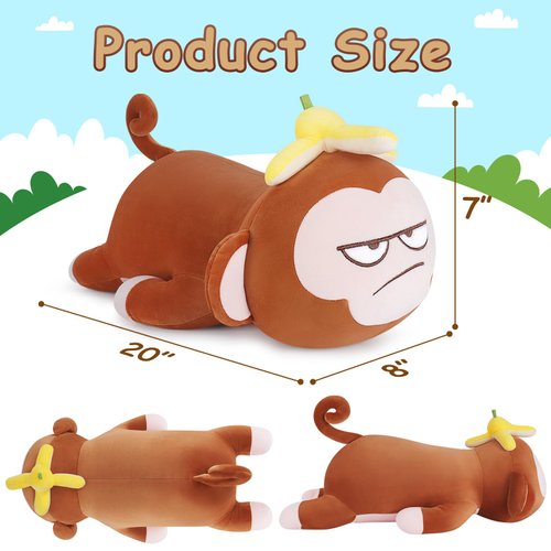 Achwishap Banana Monkey Plush Pillow,Monkey Stuffed Animal Plush Toy,Cute Plushie Banana Monkey Kawaii Pillow,Lovely Monkey Hugging Pillow Gifts for Kids Adults(20”Brown)