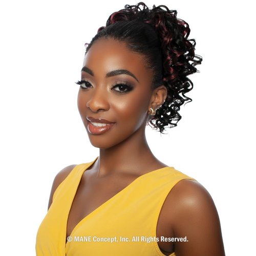Mane Concept Brown Sugar Human Hair Mix Wrap&Tie Ponytail - BSWNT14 SOFT BOUNCY CURL 10" (1B)
