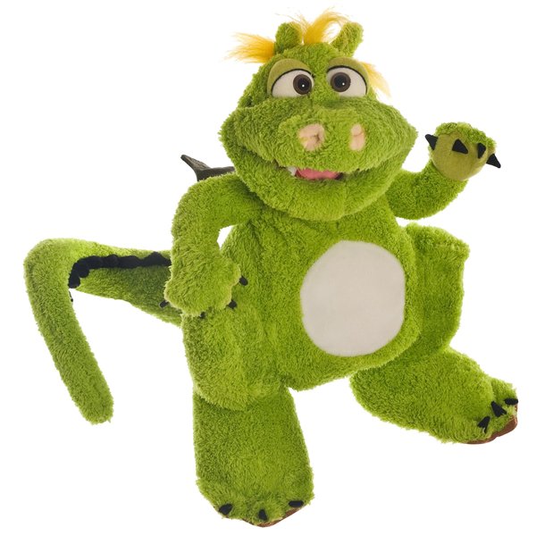 Living Puppets 14-Inch Big Green Dragon Hand Puppet - Fine European Design, Ultra-Soft and Cuddly, Promotes Child Development, Safety Certified, Teacher-Recommended for Boys and Girls