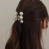 3 Pcs Pearl Hair Claw Clips for Women Small Pearl Hair Clips Nonslip Strong High Ponytail Holder Fashion Thick Thin Hair Jaw Clips Horsetail Clamps Hair Accessories for Daily Use Birthday