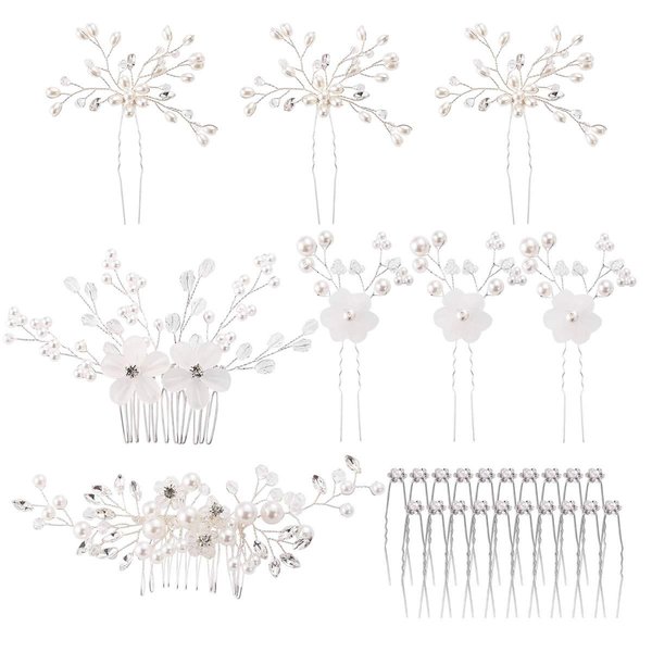 inSowni 28 Pack Silver Flower Pearl Wedding Bridal Hair Side Combs+U Shaped Hair Pins Clips Rhinestone Crystal Decorative Accessories Headpieces for Women Girls Brides Bridesmaids