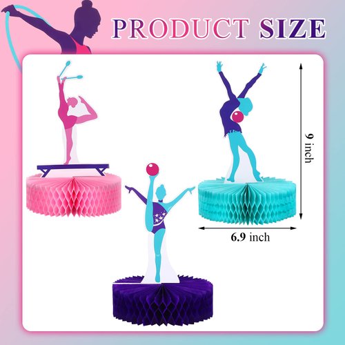 9 Pcs Gymnastics Honeycomb Centerpieces Gymnastics Party Decoration Girl Birthday Gymnastics Party Supplies Double Side Gymnastics Table Topper for Baby Shower Birthday Party Decoration