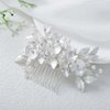 Foyte Crystal Bride Wedding Hair Comb Silver Flower Bridal Headpieces Leaf Hair Pieces Pearl Bridesmaid Side Combs Hair Accessories for Women (silver pearl)