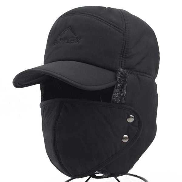 Winter Trapper Hat for Men Ushanka Russian Ski Hunting Cap Baseball Hat with Earflaps Windproof Mask Balaclava Women Warm Fur Snow Hat