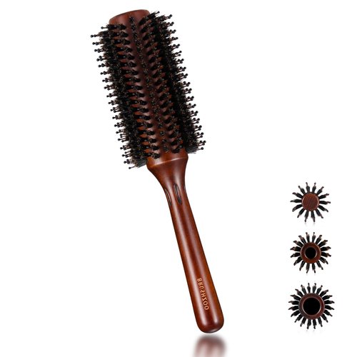 BRUSHZOO Boar Bristle Round Brush for Blow Drying, Straightening, Styling Hair for Women and Men - Adds Shine and Volume (2.5in)