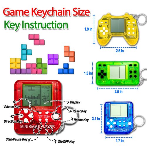 yuzshin 25Pcs Video Game Keychain Video Game Party Favors Video Game Party Supplies 3 Styles Mini Game Console Fidget Toys Bulk for Kids Classroom Prizes Goodies Bags Stuffer Backpack Keychain