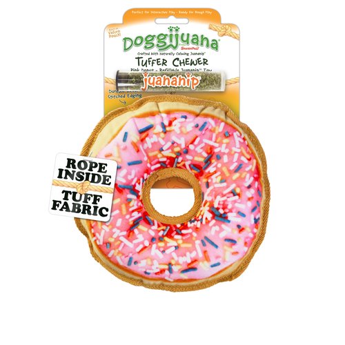 Doggijuana | Tuffer Chewer - Interactive Dog Toy with Juananip Refill | Refillable Durable Dog Toy for Engaging Play and Natural Calming (Sprinkled Donut)