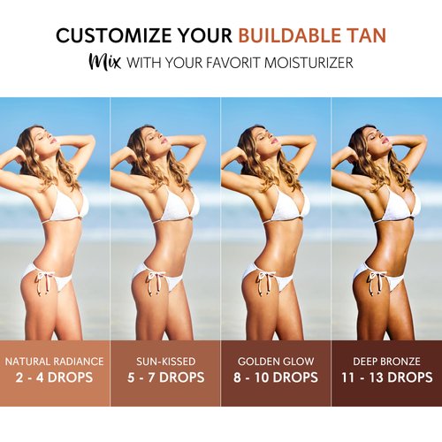 Glossiva Self Tanning Drops - Sunless Tan for a Sun-Kissed Bronze - Beauty Skin Self Tanner - Gradual Glow for Face and Body - Long-Lasting for a Week, 1.01 Fl Oz